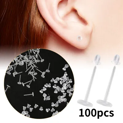 100x Plastic Invisible Earring Pins & Anti-Allergy Rubber Studs Jewellery Retain • £3.21