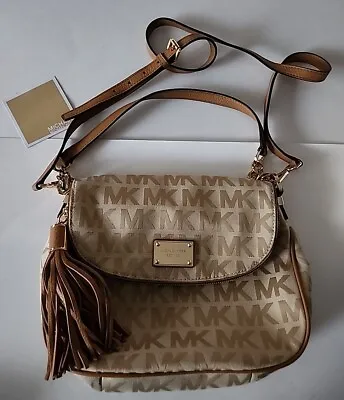 Michael Kors Tan Jet Set Fold Over Signature Tassel Convertible Crossbody Bag • $63.99