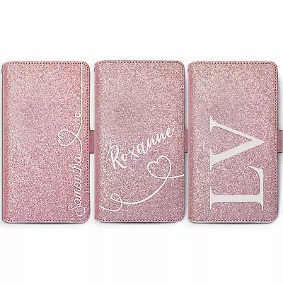 Personalised Initial PU Leather Phone Case Pink Glitter Cover For Apple Iphone • £14.99