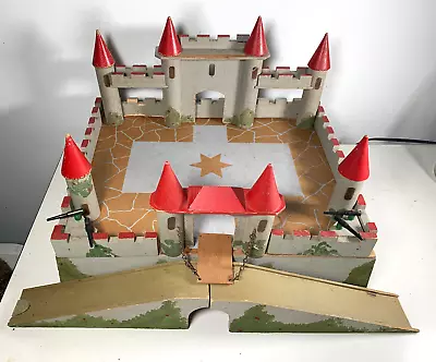 Vtg Toy Wooden Fort Medieval Castle Germany ? Drawbridge Canons Play Set • $70