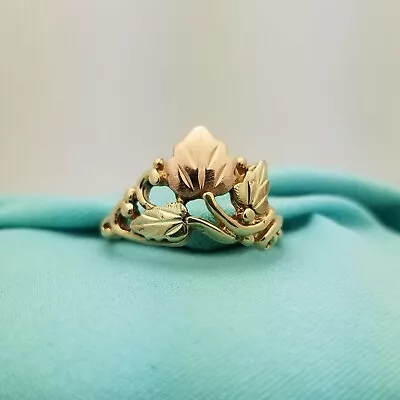 Vintage 10K Black Hills Gold Leaf Vine Pinky Ring-Dainty-Polished-Size 4-Unique- • $199