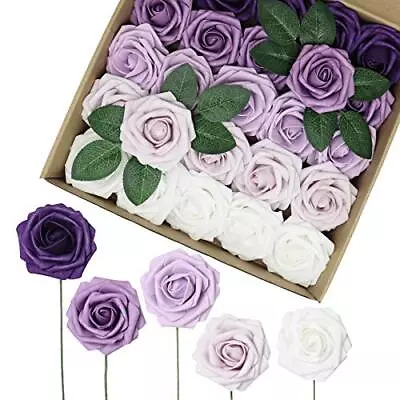 Medoliya Artificial Flowers 25PCS Shades Of Purple Real Looking Foam Roses Fa... • $27.71