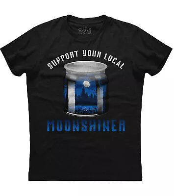 Support Your Local Moonshiner Funny Jar Mens Short Sleeve Cotton Black T-shirt • $17.95