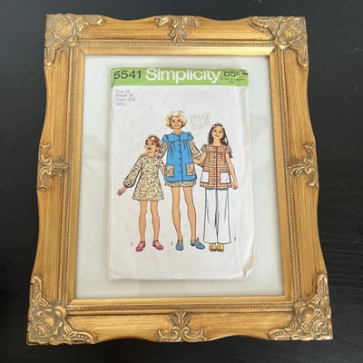 $9 • Buy Vintage 1970s Simplicity 5542 Girls Smock Dress + Pants Sewing Pattern 14 UNCUT