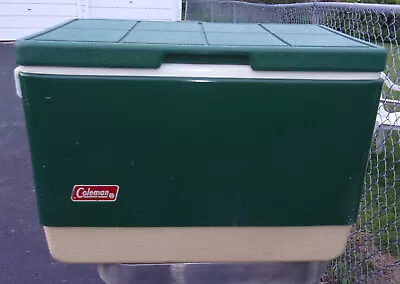 Vintage 1982 Coleman Green Metal & White Plastic Ice Chest Camping Cooler • $49.99