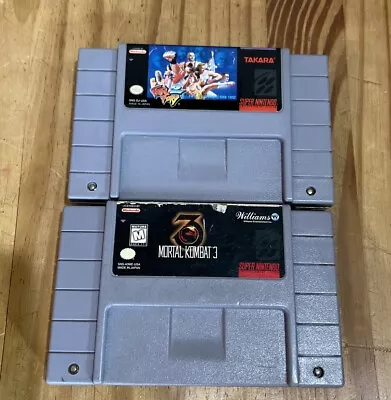Super Nintendo (SNES) Fighting Games (2) Bundle Lot Mortal Kombat 3/Fatal Fury 2 • $34