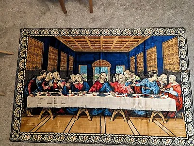 ANTIQUE TAPESTRY THE LAST SUPPER CIRCA 1940.  6' X 4'   Made In Italy • $43