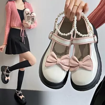 Bows Lolita Shoes Mary Jane Shoes Women Vintage Girls High Heel Platform Shoes • £62.38