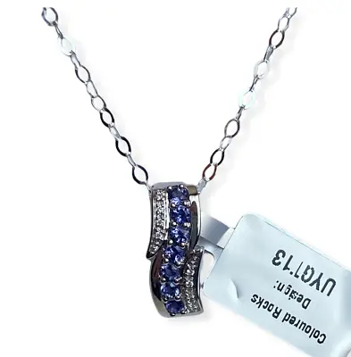 Iolite & Diamond 9K White Gold Pendant Tcw 0.40ct No Chain • $254.48