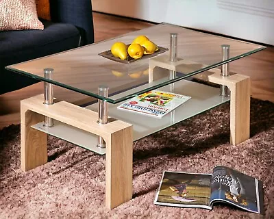 Glass Coffee Table With Storage Modern Living Room Furniture Tea Coffee Table • £49.99