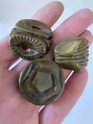Set Of 3 Bakelite Green Buttons Carved. • $8.95