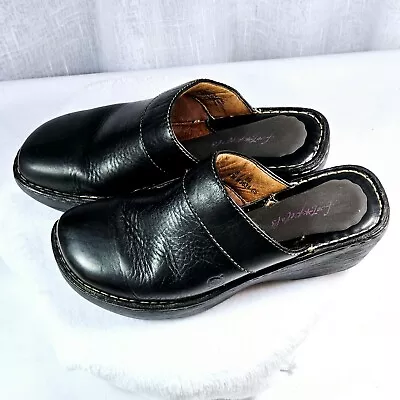 Born BOC Clogs Women's Black Leather 8 M  W3634  Wedge Heels Shoes Mules • $24.99
