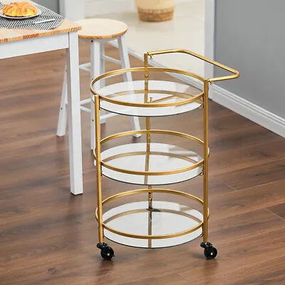 £38.99 • Buy Gold Drinks Bar Trolley Alcohol Cart Mini Kitchen Storage Cocktail Table Wheels