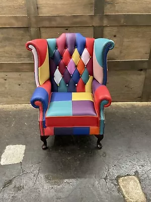 Queen Anne Harlequin Patchwork Leather Chair  • £800