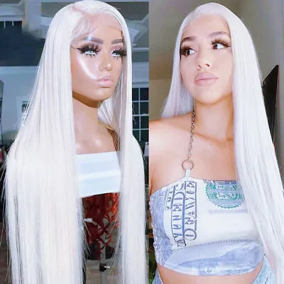 White Wig Lace Front Wigs For Women Long Straight Synthetic Hair Cosplay Costume • $37.04