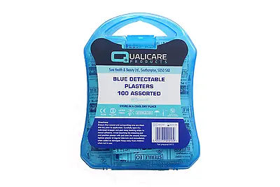 100 Assorted Plasters In Handy Plastic Case - Washproof-Fabric-Blue Detectable • £5.99