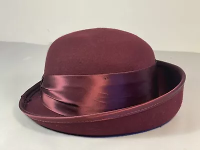 Amanda Smith Womens Hat Wool Burgundy W/ribbon Tilted Brim Bowler • $14.95