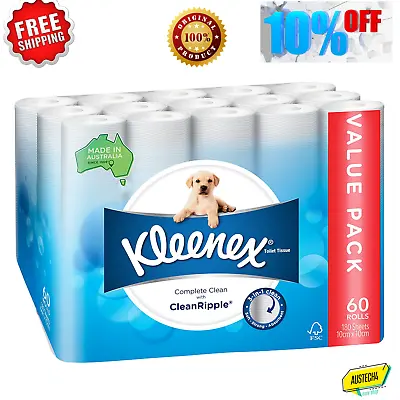 $43.90 • Buy 45/60X New Kleenex Toilet Paper Tissue Rolls 3-Ply 180 Sheets -Soft Toilet Roll