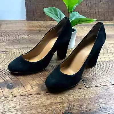 J.CREW 9 Womens Etta Black Suede Block Heel Pumps Round Toe  • $39