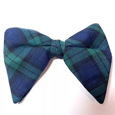 Vintage Butterfly Clip-On Bow Tie Green Blue Plaid Tartan ~ Royal Rust Resistant • $9.95