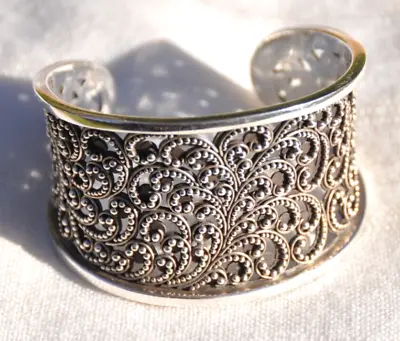 $229.95 • Buy Beautiful Lois Hill Wide Beaded Scroll Graduated Sterling Silver  Cuff Bracelet