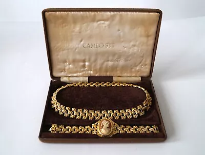 Majestic CAMEO SET 22 Carat Gold Plated Necklace Bracelet Vintage Fine Jewellery • £153