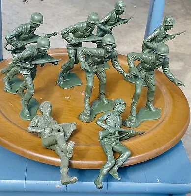 Vintage Green Plastic Toy Soldiers 6” Marx 60mm Set Of 9 US Military Combat • $29.90