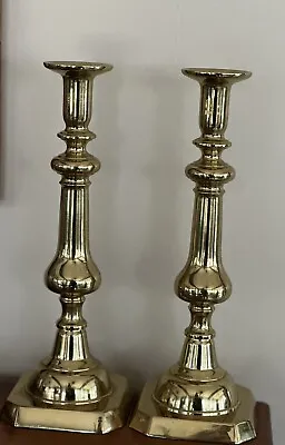 Pair Of Virginia Metalcrafters Harvin Solid Brass Large Candlesticks 12.25x4.5” • $95