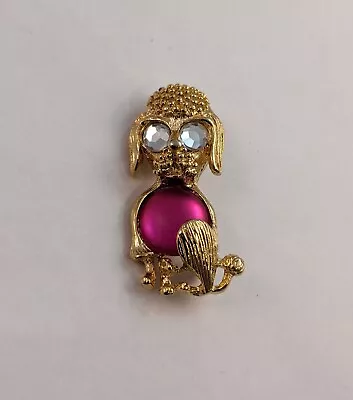 Sarah Coventry Signed Dog Jelly Belly Brooch Pin Gold Tone Pink Vintage • $15.99