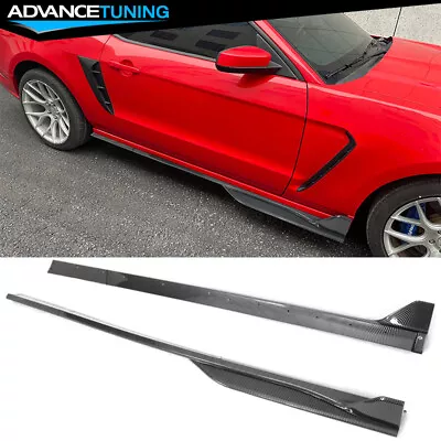 Fits 10-14 Ford Mustang GT500 Carbon Fiber Print Side Skirts Extensions - ABS • $134.99