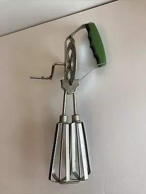 Vintage Metal Hand Crank Mixer With Green Handle - Antique Kitchen Gadget • $8