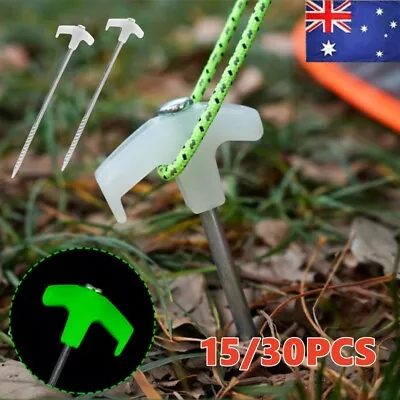 15/30X Heavy Duty Steel Screw Camping Tent Pegs With Glow In The Dark Head • $17.66