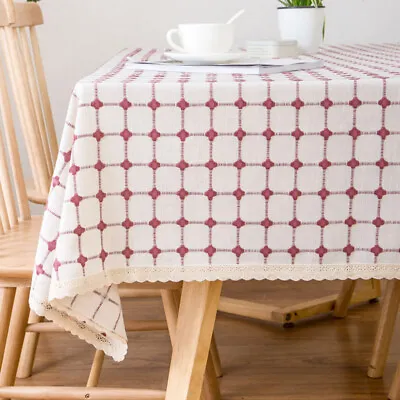 Kitchen Plaid Tablecloth Lace Trim Checked Table Cover Dinning Room Party Decor • $24.19