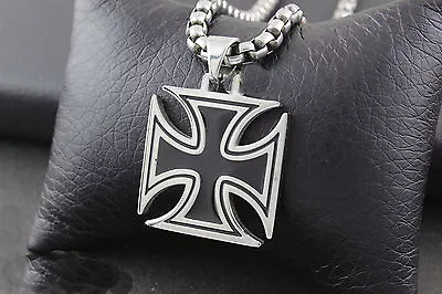 Chopper Iron Maltese Cross Stainless Steel Mens Charm Pendant Necklace Biker 983 • $16