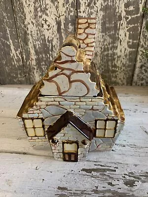 Vintage Ceramic Hand Painted Stone Cottage Cookie Jar~ 8” L X 5” W X 10” T • $12