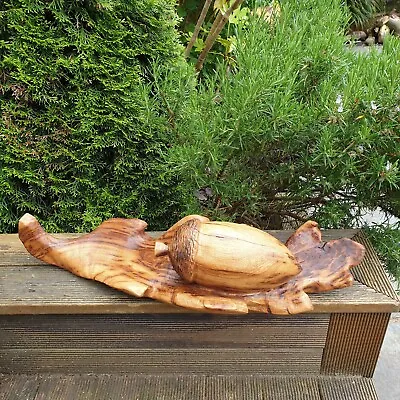 £200 • Buy Chainsaw Carved Oak Leaf With Acorn - Bespoke Wooden Garden Ornament Sculpture