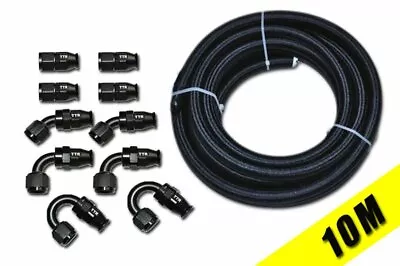 -8 AN8 Black Nylon Braided Teflon PTFE Fuel Hose Line 10M 10 Fittings  E85 • $202.59