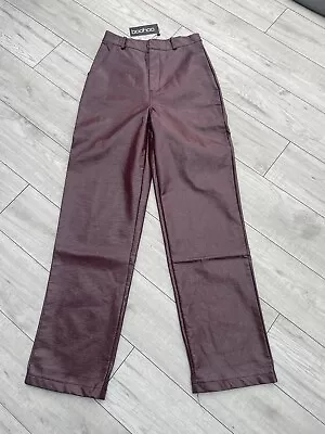 Bnwt Ladies Boohoo Burgundy Vinyl Wide Leg Trousers Size 10 • $3.72