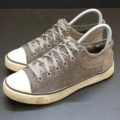 UGG Evera 1888 Womens Size 6.5 Pewter Suede Sheepskin Leather Lace Up Sneakers • £38.50