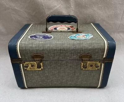 Vtg 50s 60s Small Travel Case Makeup Art Crafts Storage Luggage Labels Decor • $45