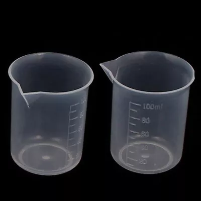 100mL Graduated Beaker Clear Plastic Measuring Cup For Lab 2 Pcs  • £1.19