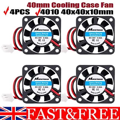 4Pcs 12V 40mm Cooling Case Fan 4010 40x40x10mm DC Mini Silent 3D Printer 2-Pin • £7.89