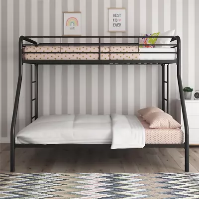 Black Twin Over Full Bunk Beds Metal Frame Ladders Kids Teens Dorm Furniture • $198.77