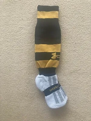 Under Armour  Rugby/Football Socks -BNWT-Size UK Small -12-2-Black/Gold Hoops • £7.99