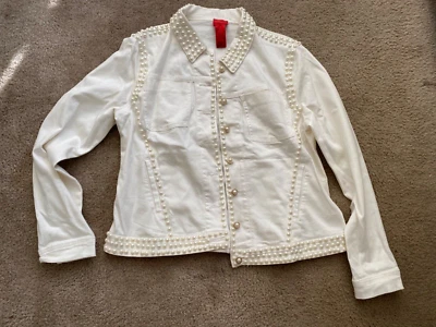 $39.99 • Buy V Cristina Lined Jacket Denim/Wh Striped Leather Accents Large