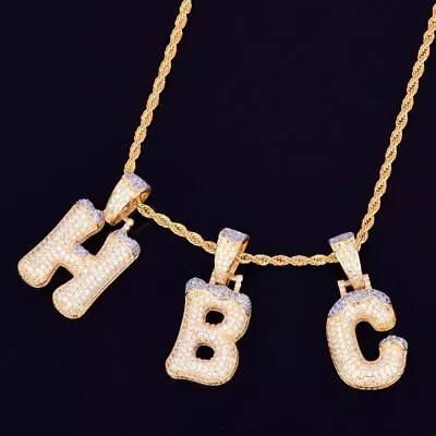 Mens Iced Snow Capped Micro Pave Initial Letter Hip Hop Pendant Chains Necklaces • $39.99