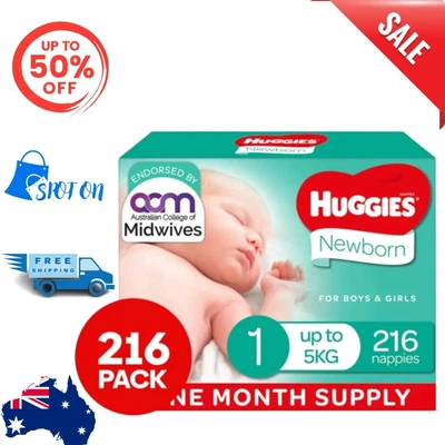 $84.44 • Buy Huggies Newborn Nappies Size 1 (up To 5kg) 1 Month Supply 216 Count