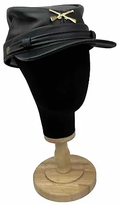 Vtg Black Leather Civil War Style Kepi Hat Reenactment Crossed Riffles Military • $59.99