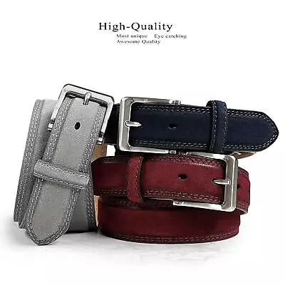 Nickel Brushed Buckle Men's Suede Belt Genuine Leather Casual Dress Belt  • $29.95