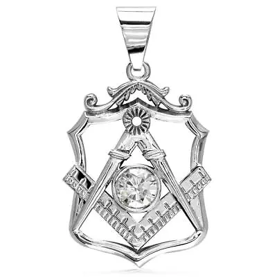 Large Masonic Charm With A Cubic Zirconia In 14K White Gold • $784